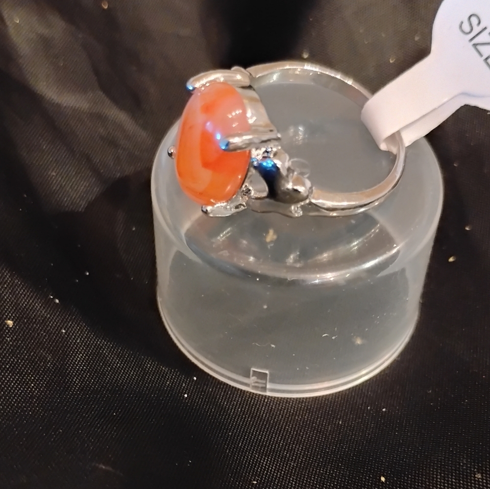 Sterling Silver Orange Cabochon Ring